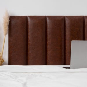 Dark Brown Faux Leather Headboard: Modern Upholstered Wall Panel