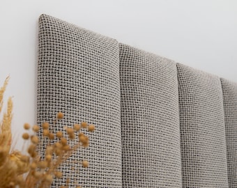 Textured Beige Headboard, Basket Weave Wall Panel, Upholstered Soft Panel, Padded Boards, Boho Bedroom Decor, King Queen Twin Full,