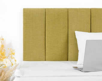 Mustard Headboard Panel | Upholstered Soft Wall Panel | Mustard Rectangle Wall Panel | Textured Boho Fabric | Boho Bedroom Decor | All Sizes