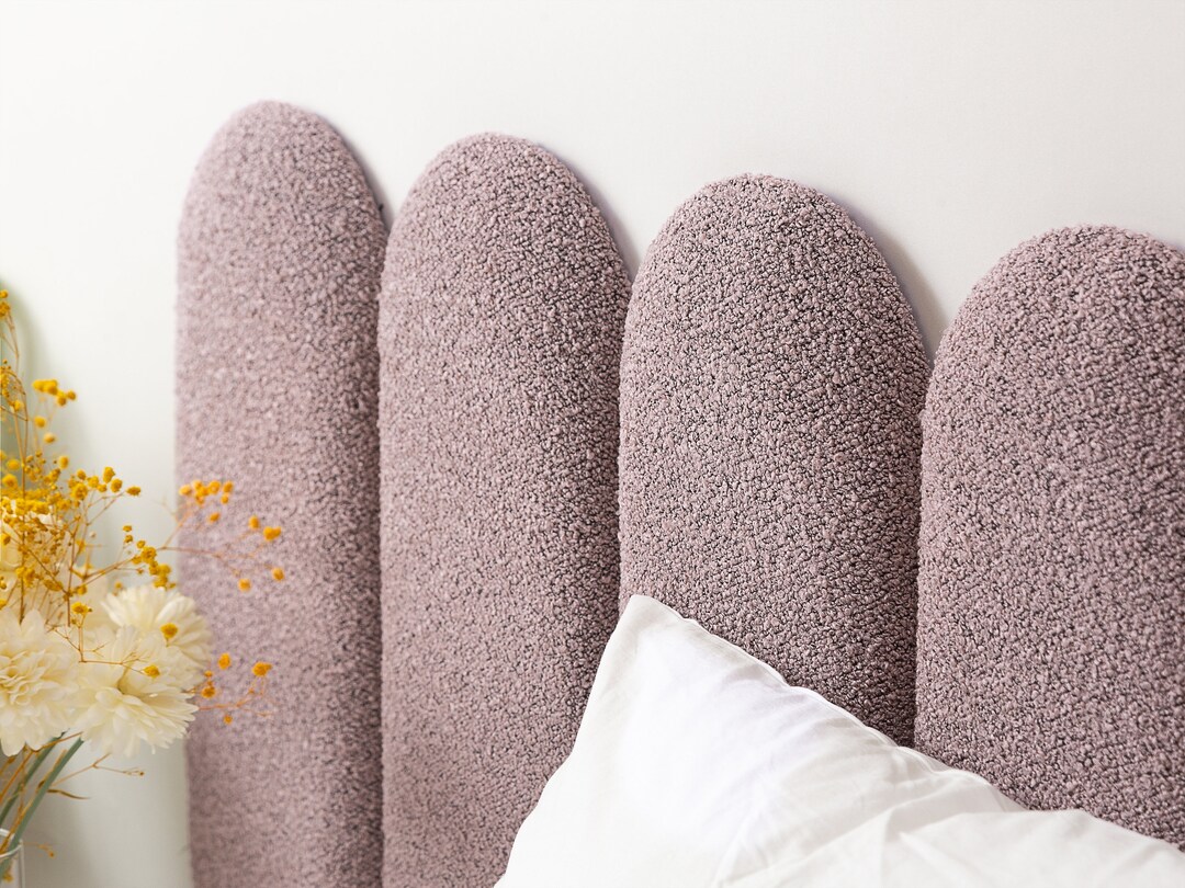 Dusty Rose Wall Panel, Textured Boucle Headboard, Upholstered Soft Wall