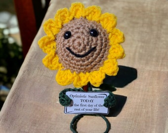 Crochet Optimistic Sunflower, Supportive Sunflower Amigurumi, Crochet Positivity Pal