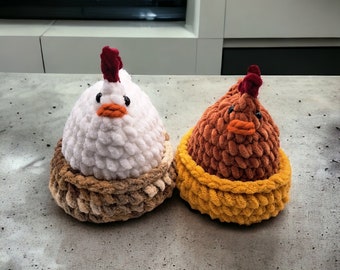 Crochet Chicken in Nest Plushie, Chicken Amigurumi, Crochet Hen in Nest