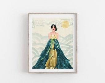 Modern Hanbok Art Print, Korean Hanbok Dress, Korean Art, Traditional Korean Wall Decor, Hanbok Art