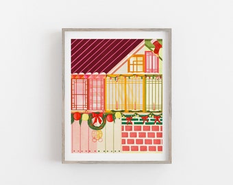 Christmas Hanok Art Print, Korean Art, Winter Holiday Wall Decor, Traditional Korean House, Seasonal Art, Korean Home Decor