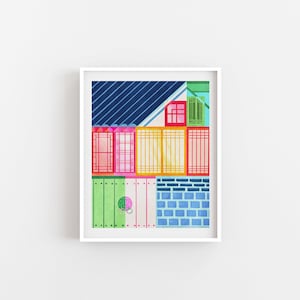 Bright Hanok Artwork, Korean Art Print, Korean Royal Palace, Gyeongbokgung, Colorful Korean Art