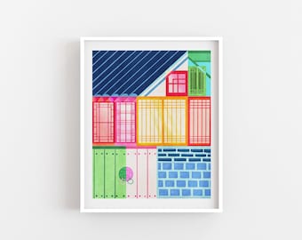 Bright Hanok Artwork, Korean Art Print, Korean Royal Palace, Gyeongbokgung, Colorful Korean Art