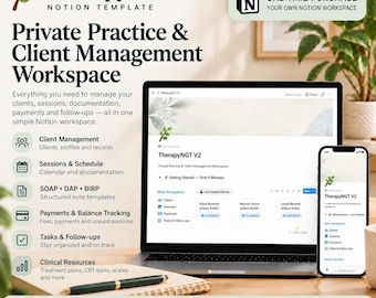 Therapist Notion Template | Private Practice Client Tracker | SOAP DAP BIRP Notes, Sessions & Payments