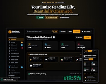 Book Tracker & Reading Journal | Personal Library with 3D Bookshelf, Offline HTML Digital Download