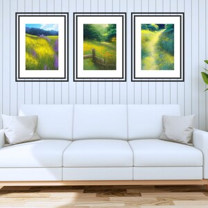 Emerald Green Forest and Open Field Landscape Minimalist Modern Art Nature Wall Decor, Home Decor, Printable Art, Wildflower Landscape Print