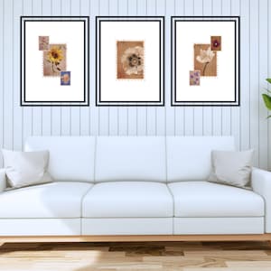 3er Set Vintage Blumen Stempel, Vintage Blumen Stempel Kunstdrucke, druckbare Wandkunst, Wohnkultur, minimalistisches Dekor, Stempeldruck, Blumenkunst