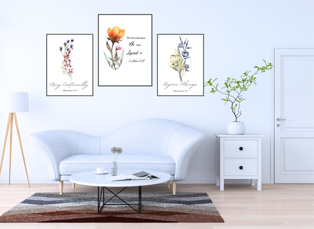Christian Floral Set of 3 | Bible Verse Wall Print | Botanical ...