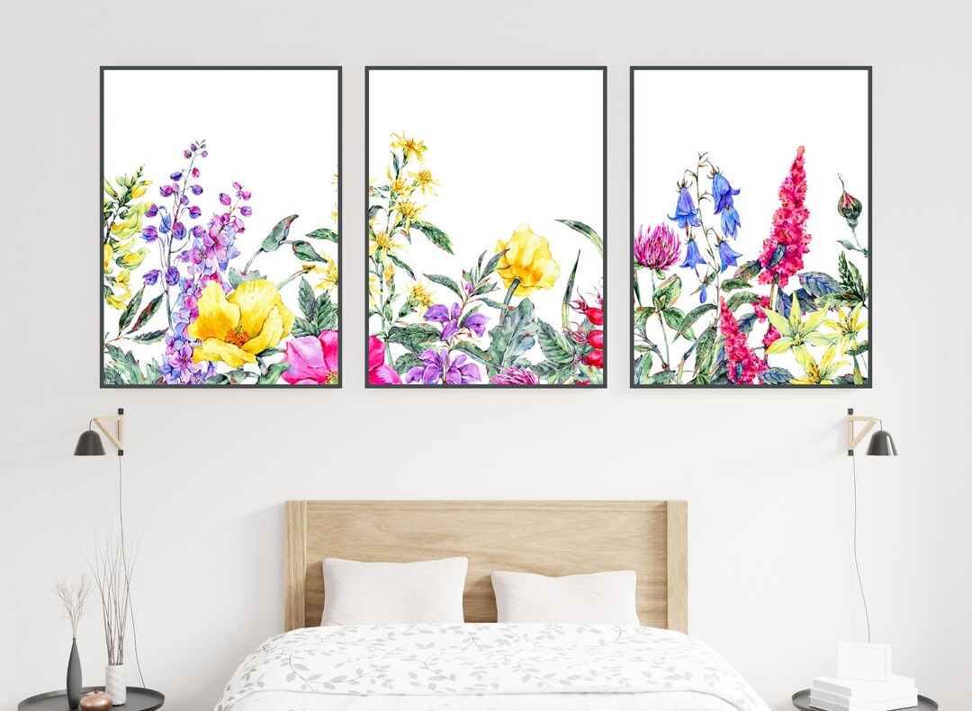 Set of 3 Boho Wildflower Wall Art Set, Floral Home Decor, Minimalist ...