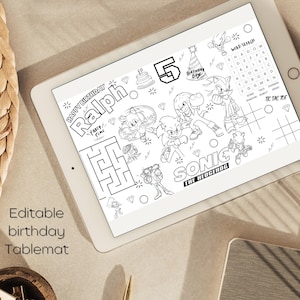 Druckbare Sonic Geburtstag Färbung Tischset, personalisierte Sonic Puzzle Tischset, Kinder Malseite Arbeitsblatt, druckbare digitaler Download