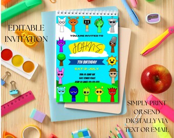 Sprunki Geburtstagseinladung: Bunte Charaktere (Digitaler Download)