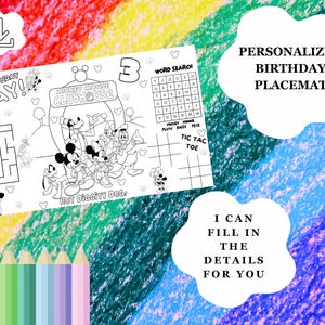 Mickey Mouse birthday, Mickey mouse Activity Placemat,  Mouse fun house Coloring Sheet