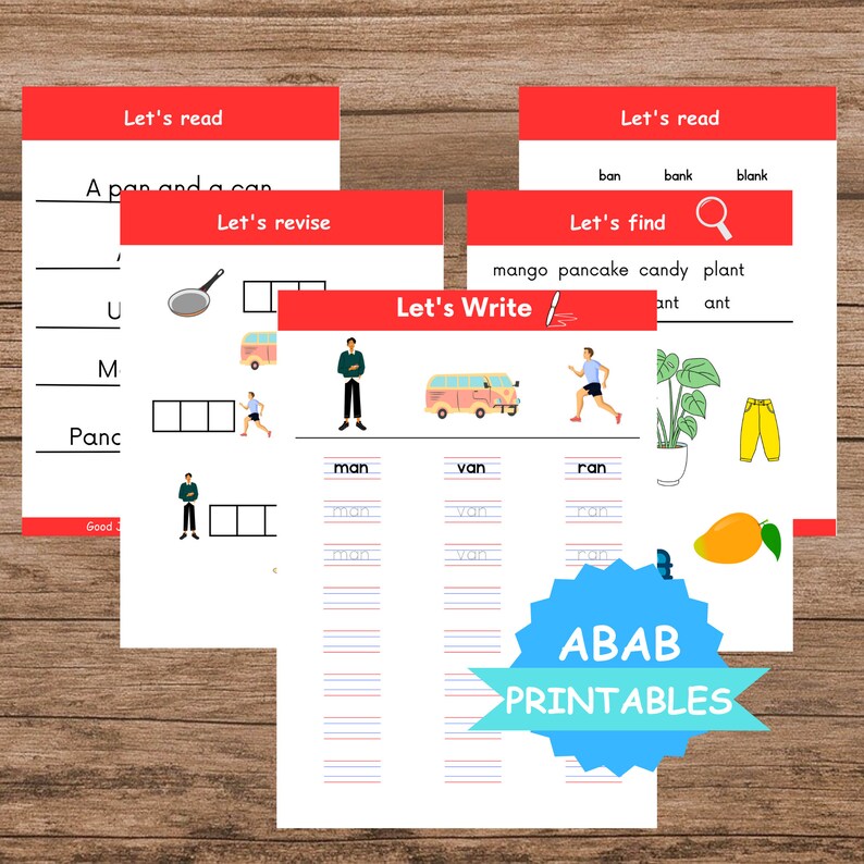 10 Worksheets for an Family Words, Cvc Words, Kindergarten /preschool