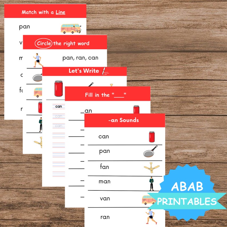 10 Worksheets for an Family Words, Cvc Words, Kindergarten /preschool