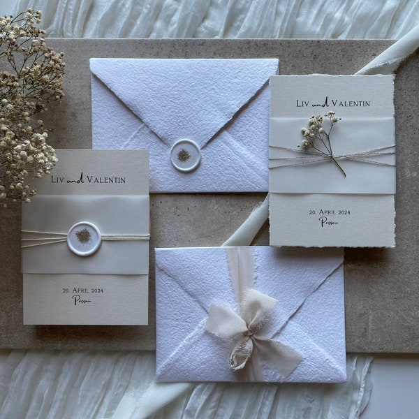 MUSTER - Moderne Hochzeitseinladung | Einladungskarte Hochzeit | Boho Stil | Handgeschöpfter Umschlag | Hochzeitspapeterie | Einladung