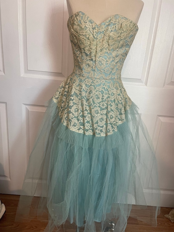 1960s Vintage Prom Teal Formal Dress Prom Dress, A