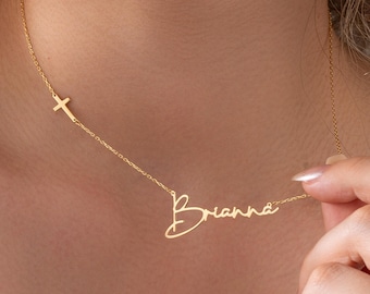 14K Gold Cross Name Necklace, Personalized Christian Jewelry with Custom Name, Faith Necklace Gift for Women, Christmas Jewelry for Mom