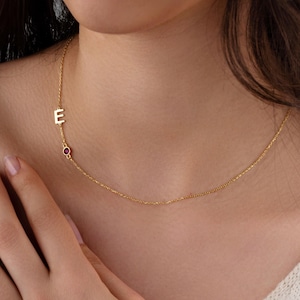 Personalized Birthstone Initial Necklace, Custom Family Necklace, Dainty Jewelry Gift for Her, Birthstone Necklace, Multiple Initials
