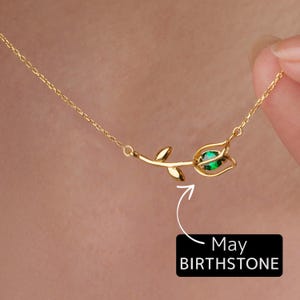 Personalized Tulip Necklace with Birthstone, Dainty Flower Jewelry for Her, Necklaces for Women, Birthday Gift for Her, Christmas Gifts