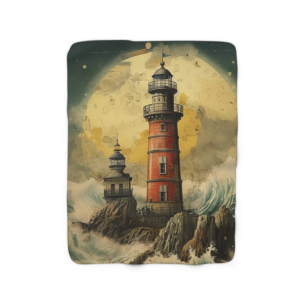 Lighthouse Art Sherpa Blanket, colorful art, cozy comfort, #001
