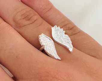 Angel Wings Ring, Angel Ring, Verstelbare Ring, Angel Wing Ring, Silver Angel Rings, Religieuze Ring, Sterling Silver Ring, Angel Sieraden
