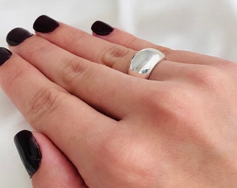 Silver Dome Ring, Bubble Ring, Bohemian Ring, Wide Silver Ring, Curve Band Ring, Dome Ring, Silver Ring, Band Ring, Solid Silver Ring
