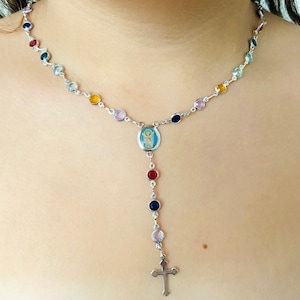 Colorful Rosary, Lariat Necklace, Silver Rosary Necklace, Modern Necklace, Rosary Necklace, Catholic Rosary, Holy Communion,