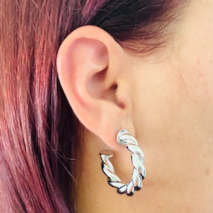 Chunky Silber Creolen, Seil Creolen Ohrringe, Große Creolen Ohrringe, Gedrehte Creolen, Offene Bak Creolen, Seil Creolen, Silber Twisted Creolen