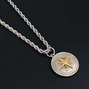 North Star Necklace, Compass Pendant, Compass Necklace, Nautical Jewelry, Silver Compass Charm, Gift for Men, Brujula, Traveler Necklace