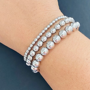 Silver Layering Bead Bracelet Set, Satellite Bracelet, Adjustable Silver Ball Bracelet, Silver Ball Bracelet Set, Silver Bead Bracelet,