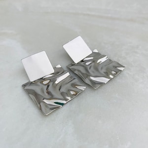 Hammered Square Earrings, Square Hammered Earrings, Silver Hammered Earrings, Square Earrings, Elegant Earrings, Trending Hoop Earrings