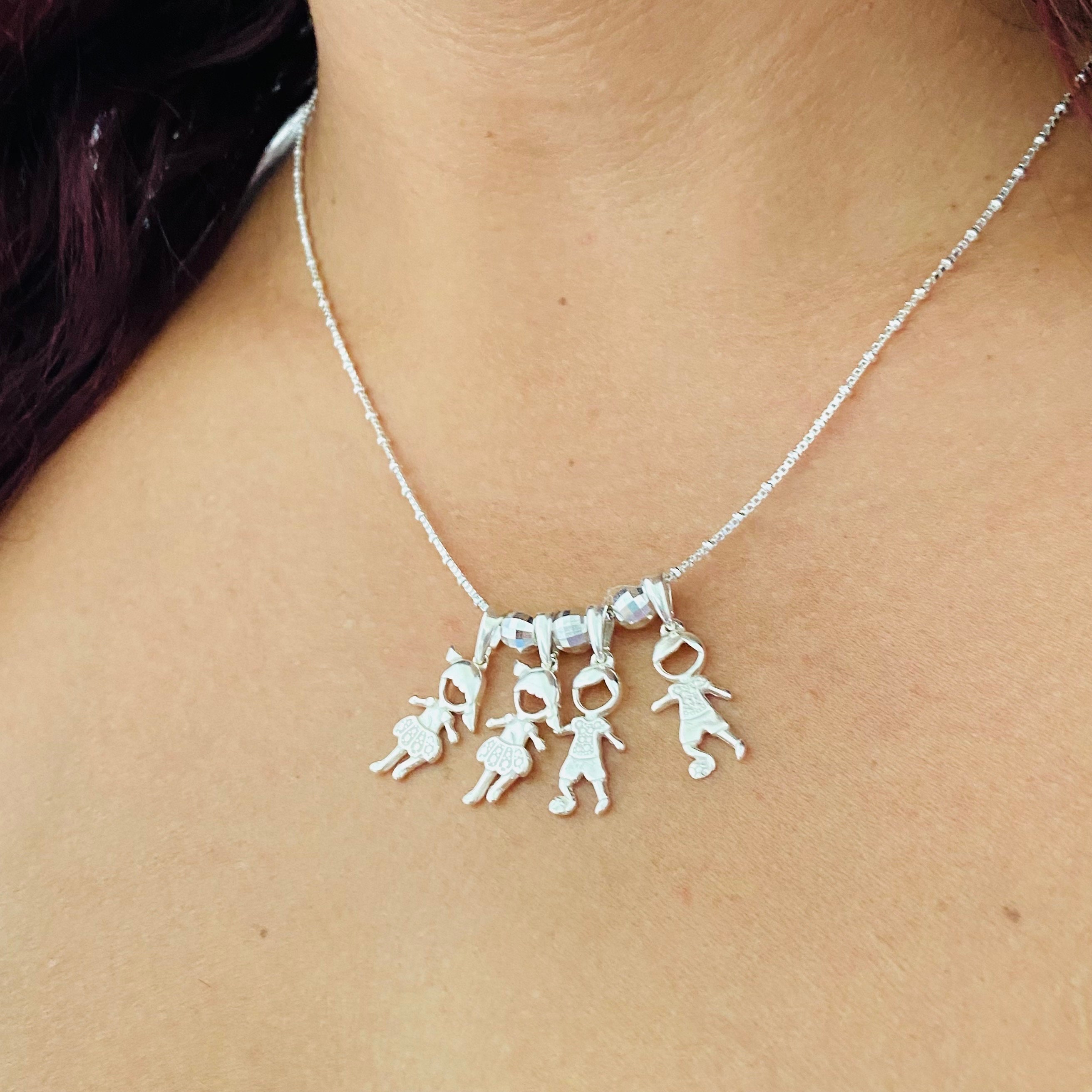 Boy Girl Pendant Necklace, Silver Boy Girl Charm Necklace, Mom Necklace