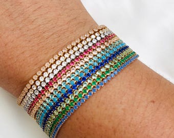 Baguette Bracelet, Tennis Bracelet, Crystal Bracelet, Gemstone Bracelet,  Layering Bracelet, Cubic Zirconia Bracelet, Multicolor Bracelet