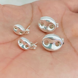 Silver Mariner Earrings, Silver Stud Earrings, Mariner Earrings, Puffed Studs, Oval Link Studs, Mariner Anchor Earrings, Silver Puff Studs