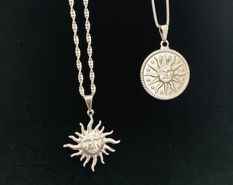 Sun Face Necklace, Sunburst Necklace, Sun Necklace, Silver Sun Necklace, Sun Pendant, Celestial Necklace, Sunshine Necklace, Silver Necklace