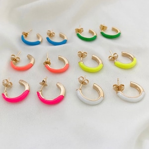 Neon Enamel Hoop Earrings, Colorful Huggie Hoops, Small Enamel Hoops, 18K Gold Filled Earrings, Summer Jewelry, Earrings for Girls