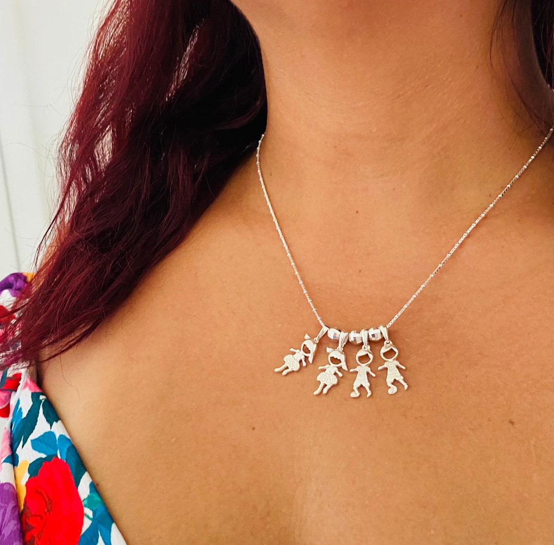 Boy Girl Pendant Necklace, Silver Boy Girl Charm Necklace, Mom Necklace