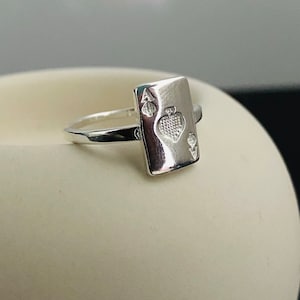 Anello asso, anello da poker, anello asso di picche, anello di carte d'argento, anello di carte asso, anello di carte da gioco, anello d'argento sottile,