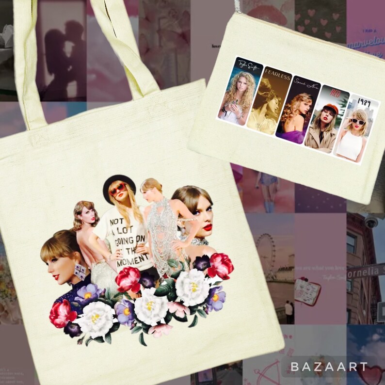 Taylor Swift Inspired Canvas Bags: Tote Bag 13 X 15 & Cosmetic Bag With ...