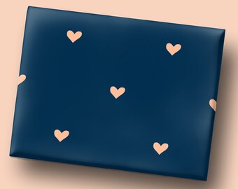 Peach Hearts Wrapping Paper Blue Valentine Gift Wrap Valentine Hearts Gift Wrap Anniversary Wrapping Paper Rolls Gift Wrapping for Him