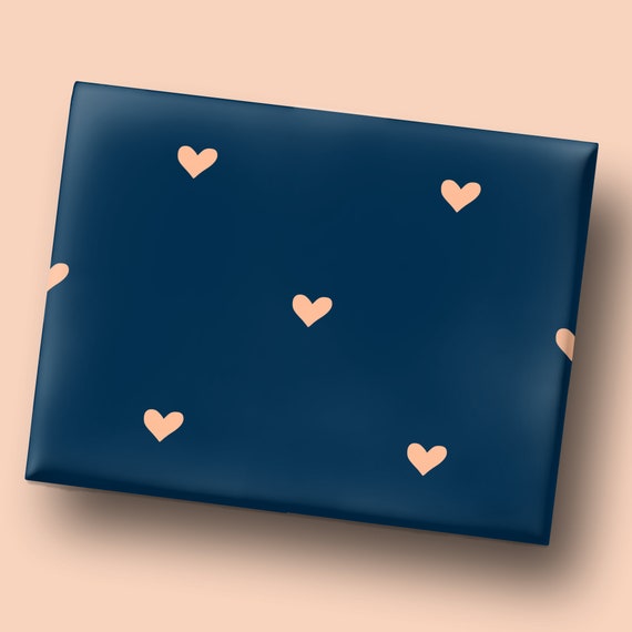 Peach Hearts Wrapping Paper Blue Valentine Gift Wrap Valentine Hearts Gift Wrap Anniversary Wrapping Paper Rolls Gift Wrapping for Him