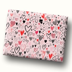 Romantic Heart Wrapping Paper Pink Wrapping Paper Galentines Day Gift Wrap Drawn Romantic Gift Wrap and Craft Paper