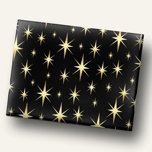 Gold and Black Wrapping Paper Retro Stars 1950s Wrapping Paper Gift Wrap and Decoupage Paper