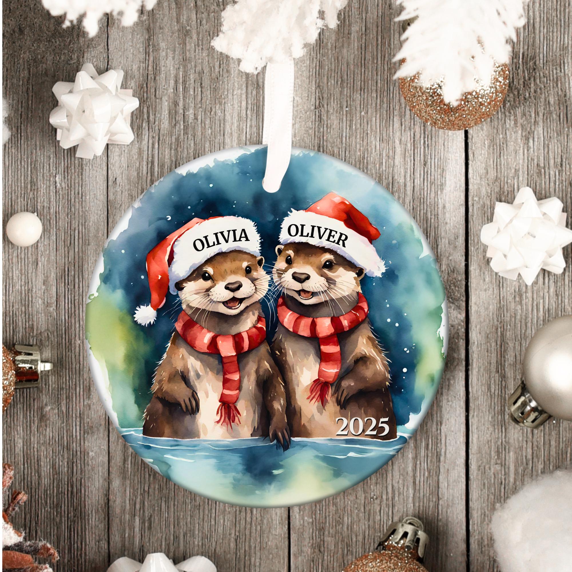 Personalized Otter Couple Christmas Ornament • Custom Names on