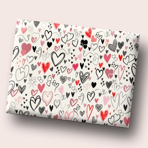 Valentines Day Hearts Wrapping Paper Doodle Drawn Romantic Gift Wrap and Craft Paper