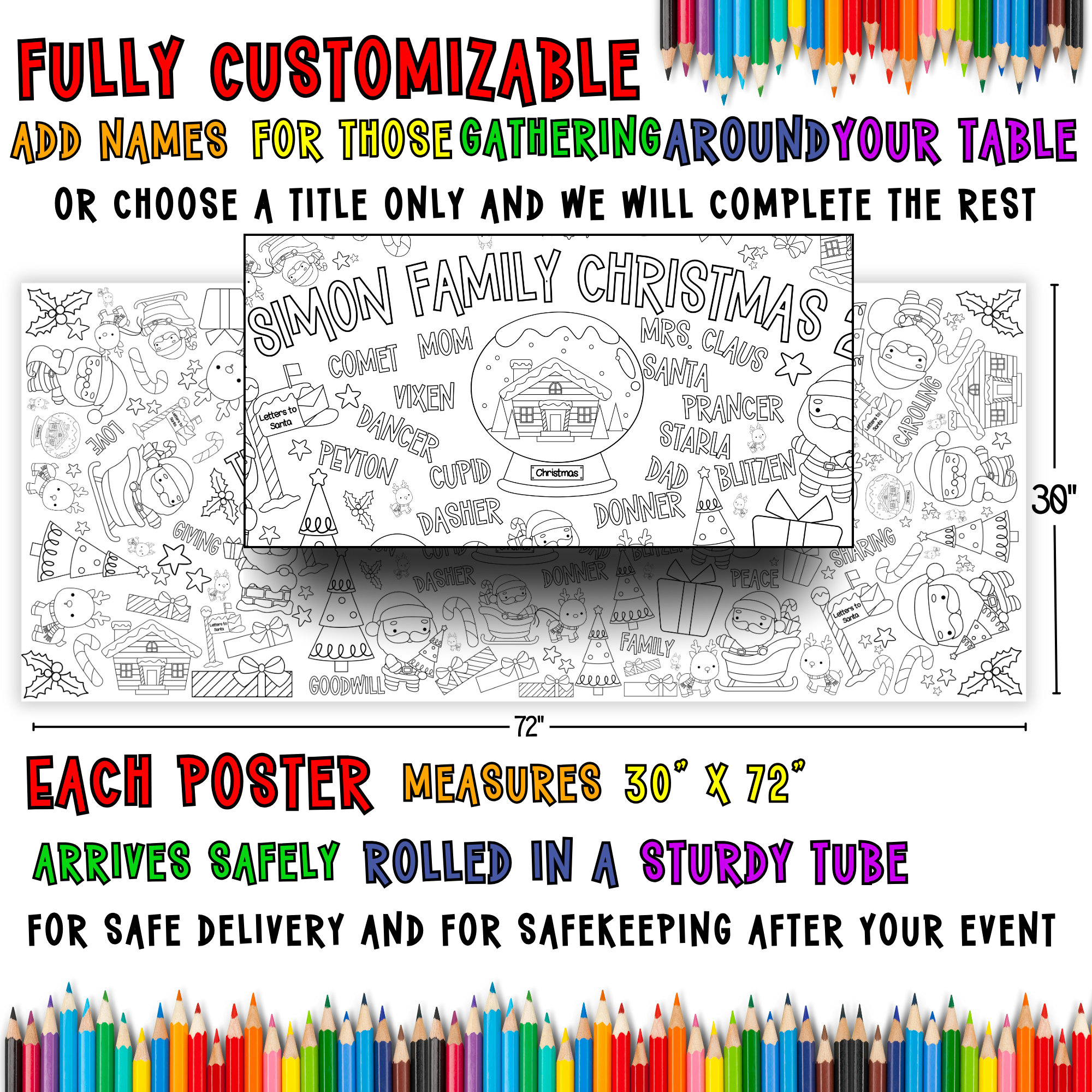 CUSTOM Giant Coloring Banner Personalized Christmas Coloring Pages