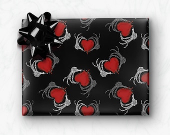 Skeleton Wrapping Paper Heart in Skeleton Hands Romantic Gift Wrap Craft Paper